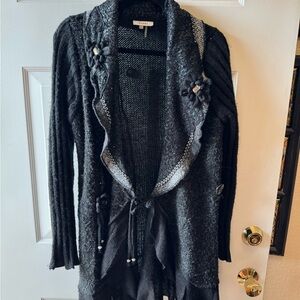 Sioni Charcoal Cardigan with Floral Details